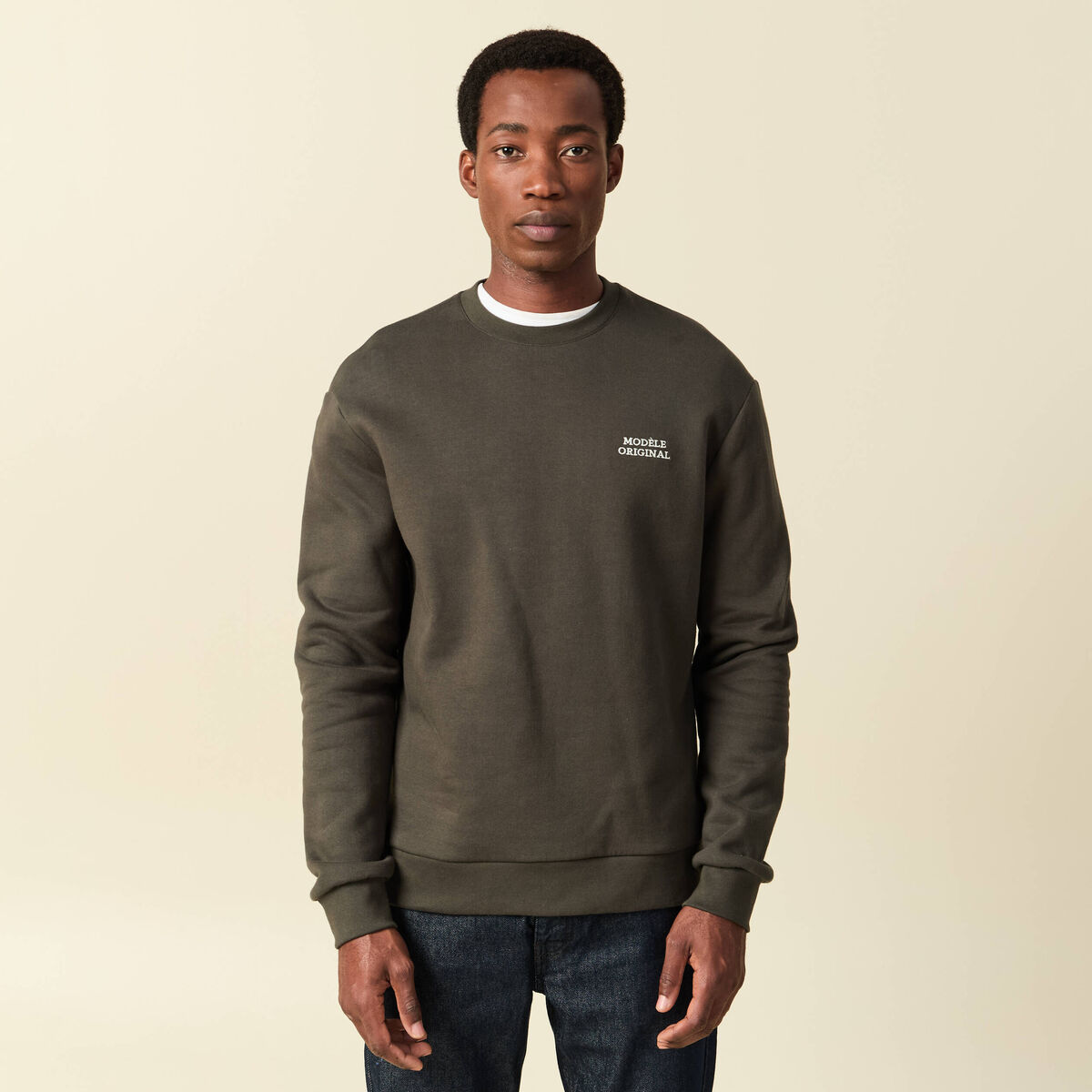 Sweat manches longues vert kaki homme