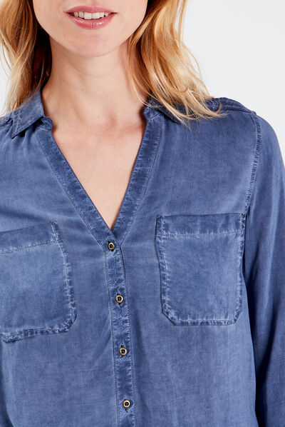 Chemise manches longues bleu foncé femme