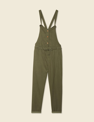 Salopette fluide boutonn&eacute;e vert fonc&eacute; femme
