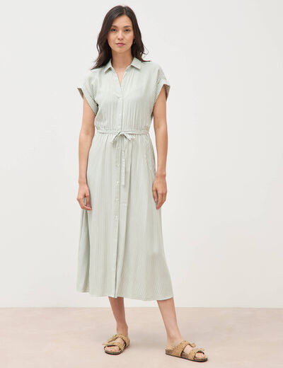 Robe longue &eacute;vas&eacute;e ceintur&eacute;e vert olive femme