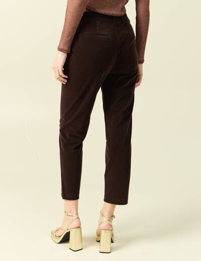 Pantalon flare taille haute en velours marron fonc&eacute; femme