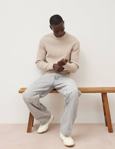 Pull droit manches longues sable homme