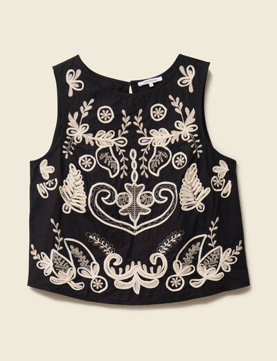 Top droit court sans manches en coton noir femme
