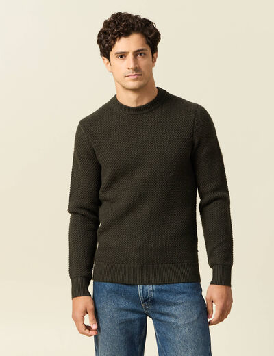 Pull col rond vert kaki homme