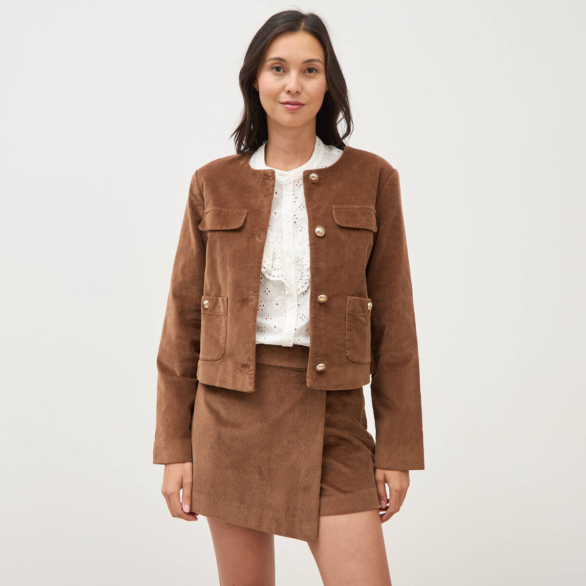 Veste manches longues en velours vieux rose femme