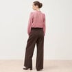 Pantalon large taille haute fluide marron fonc&eacute; femme