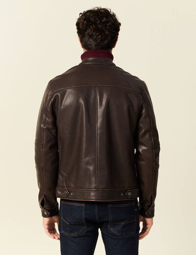 Blouson simili cuir marron foncé homme