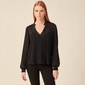 Blouse manches longues plissée noir femme