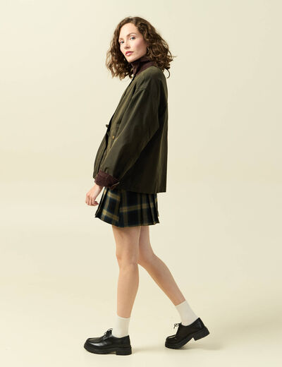 Parka oversize courte col classique vert kaki femme