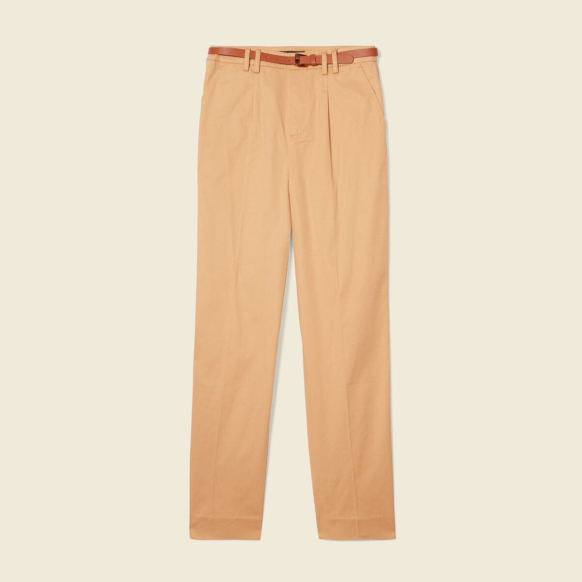 Pantalon large ceinture pinces marron clair femme