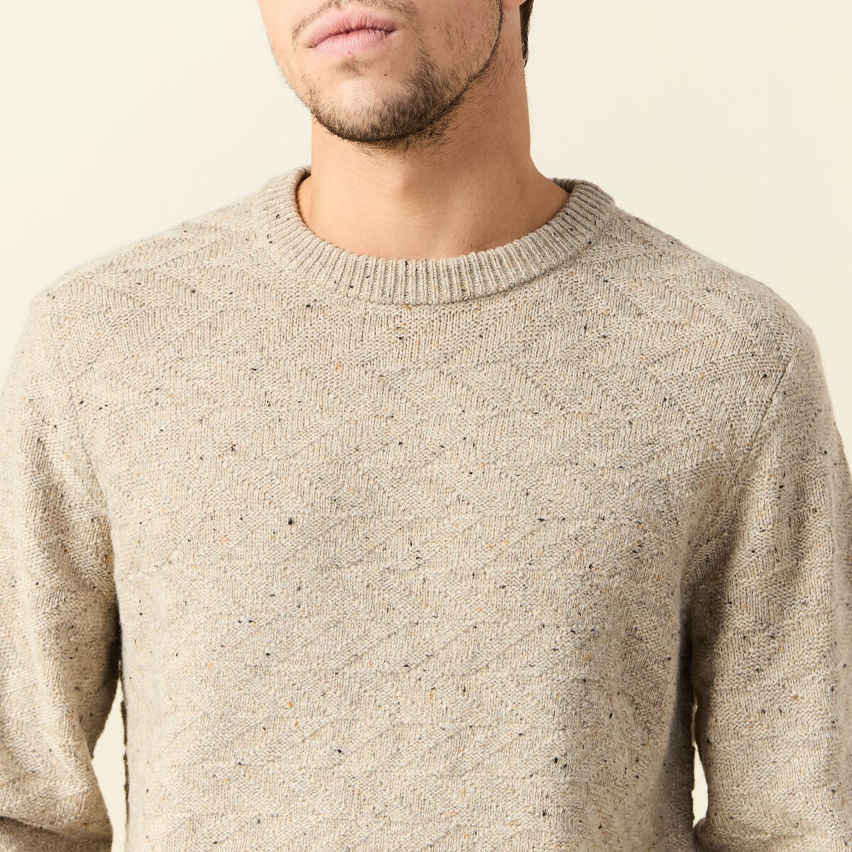 Pull manches longues beige homme
