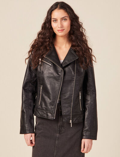 Veste esprit biker droite noir femme