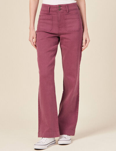 Pantalon flare taille haute rose framboise femme