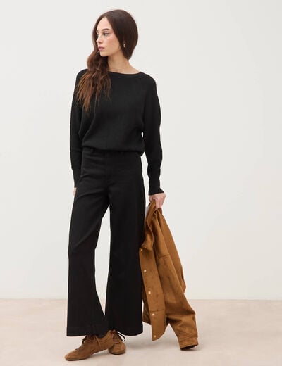 Jeans large taille haute denim noir femme