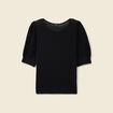 Pull manches courtes ajour&eacute; noir femme