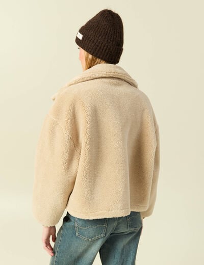 Veste oversize effet polaire col montant creme femme