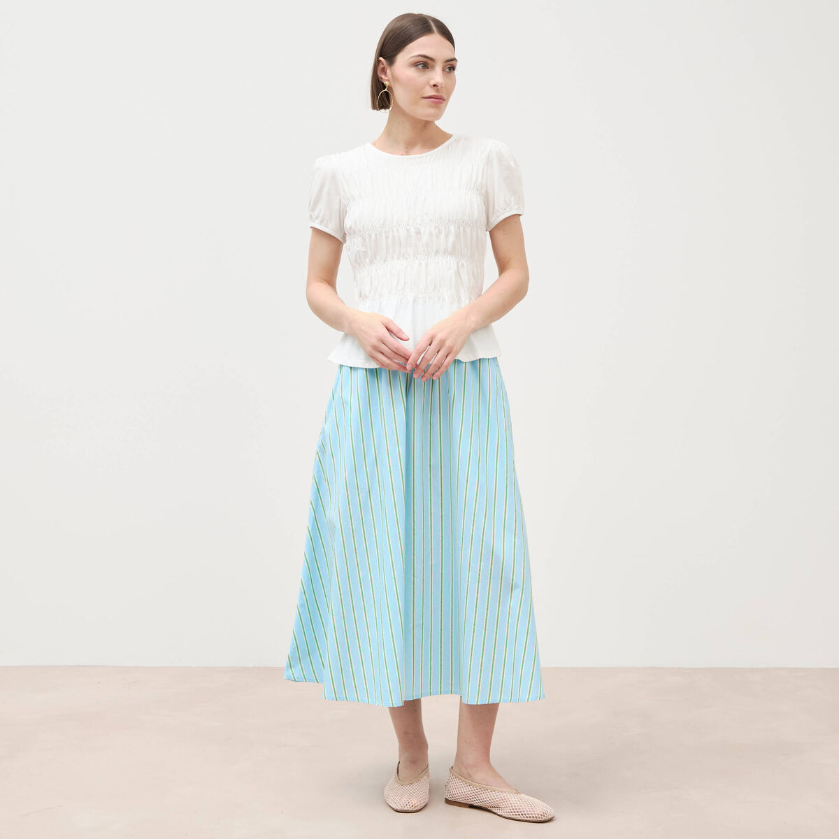 Jupe longue &eacute;vas&eacute;e en coton bleu ciel femme