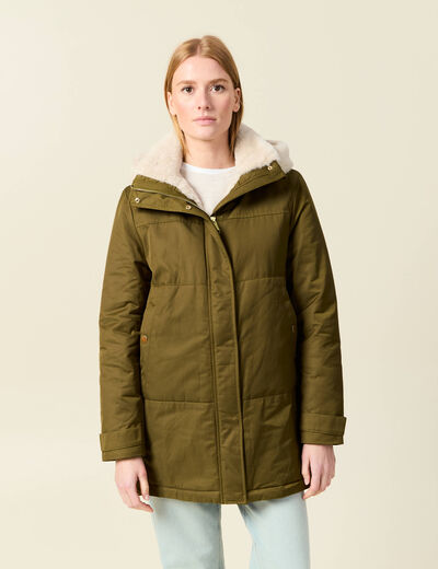 Parka droite &agrave; capuche vert kaki femme