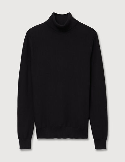 Pull fin col montant manches longues noir homme