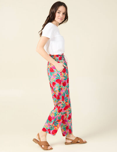 Pantalon carotte taille haute multicolore femme
