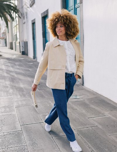 Trench court fluide beige femme