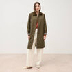Trench droit long en coton doubl&eacute; vert kaki femme