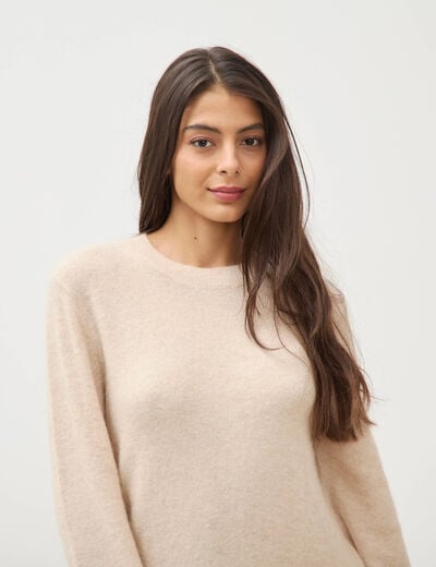 Robe droite courte manches longues creme femme