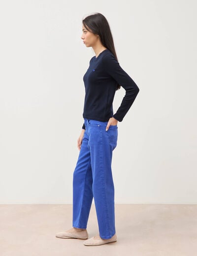 Pull fin col rond manches longues bleu fonc&eacute; femme