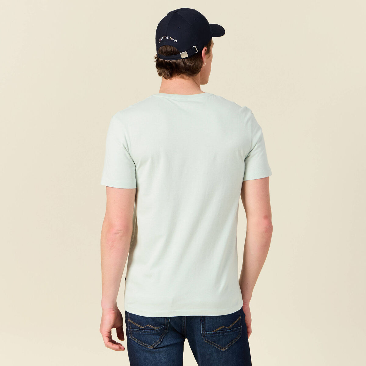 T-shirt cintr&eacute; col rond manches courtes bleu gris homme