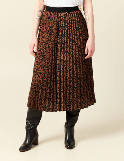 Jupe longue droite plissée marron foncé femme