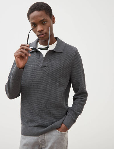 Pull manches longues gris fonc&eacute; homme