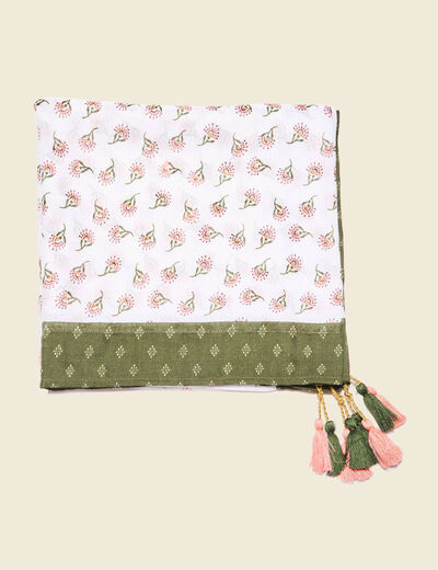 Foulard à pampilles vert kaki femme