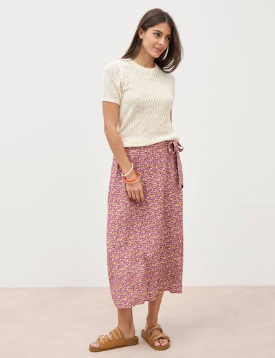 Pull col rond manches courtes creme femme