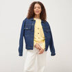 Gilet manches longues col rond en coton jaune clair femme