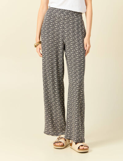 Pantalon large taille haute noir femme