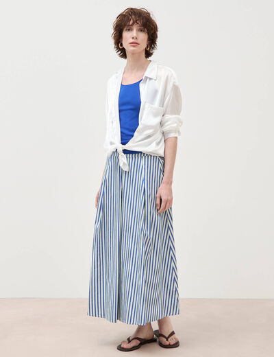 Jupe longue &eacute;vas&eacute;e en coton ray&eacute; bleu femme