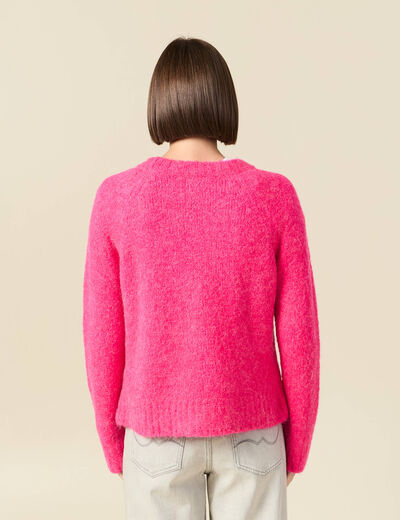 Pull manches longues col rond rose femme