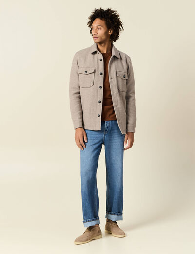 Surchemise boutonn&eacute;e beige homme