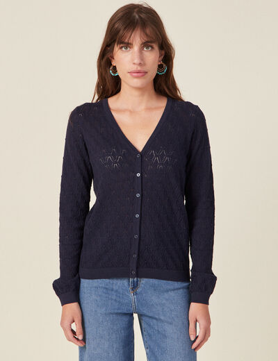 Gilet col en V boutonné bleu marine femme