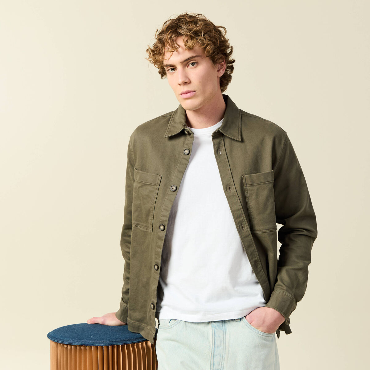 Surchemise manches longues taupe homme