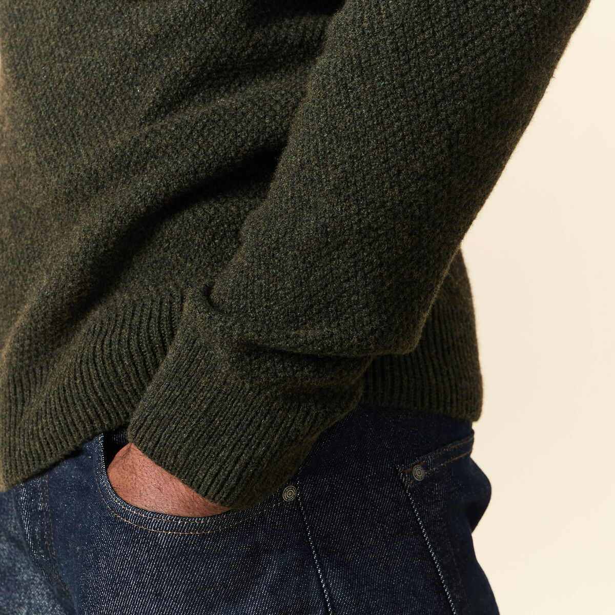 Pull manches longues fabriqu&eacute; en France vert kaki homme