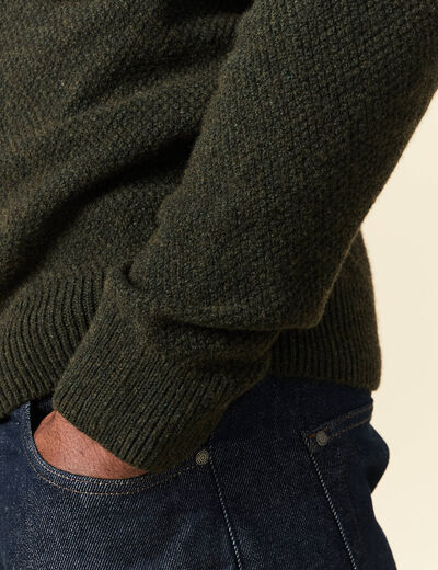 Pull manches longues fabriqu&eacute; en France vert kaki homme