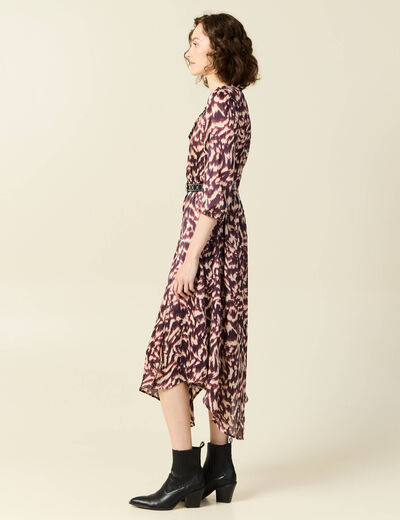 Robe longue évasée fluide marron femme