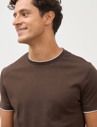 T-shirt droit col rond manches courtes marron homme