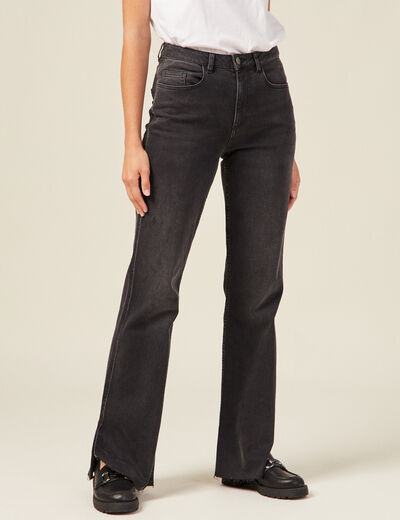 Jeans flare fendu denim gris femme