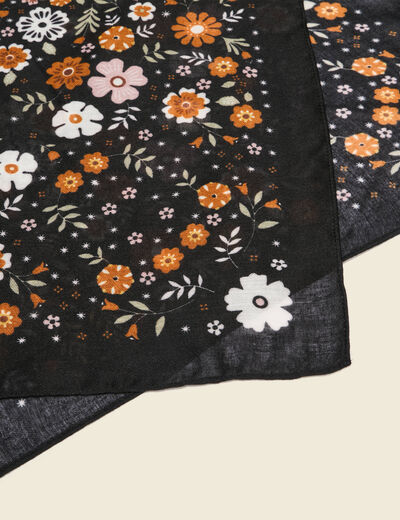 Foulard satin&eacute; carr&eacute; noir femme