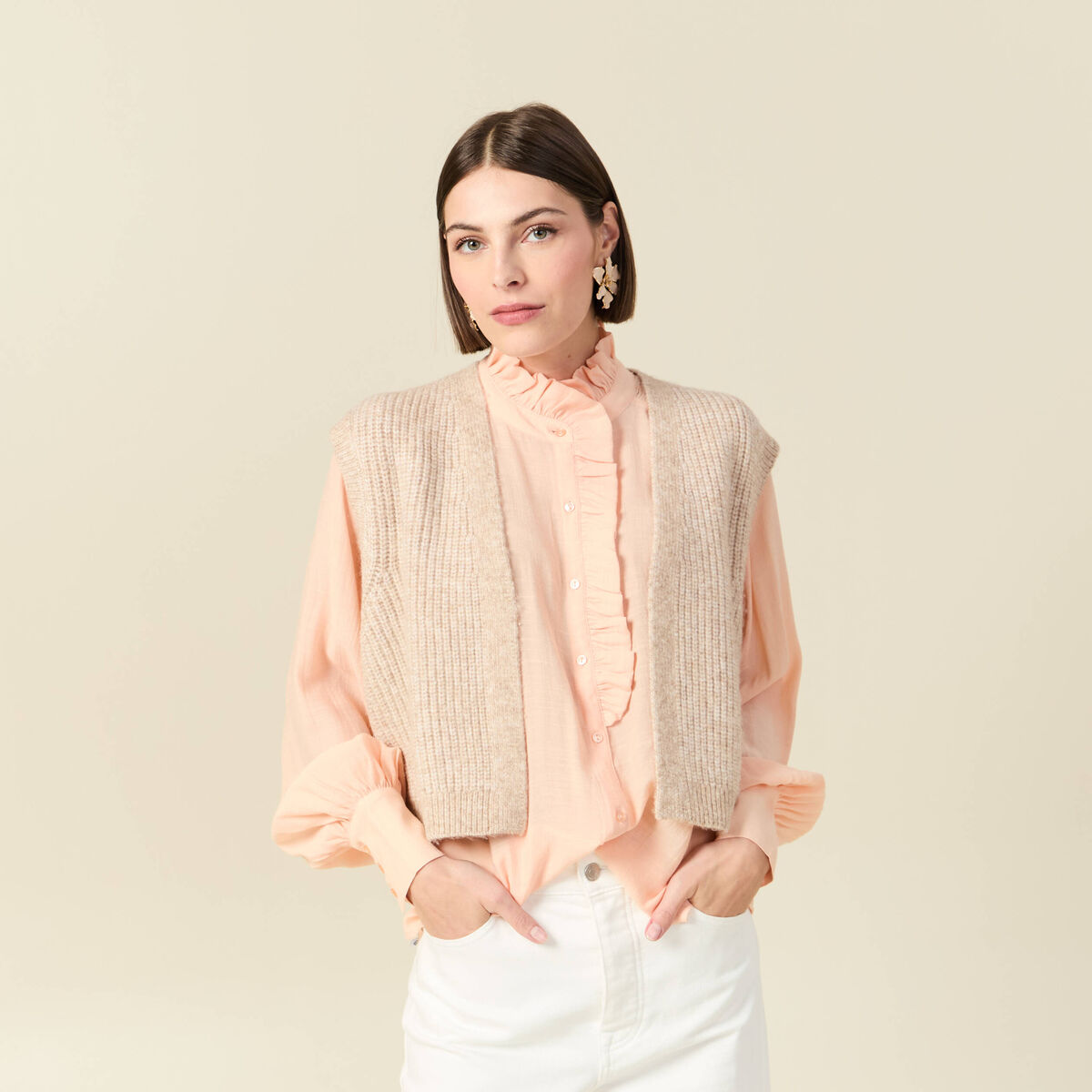 Gilet sans manches creme femme