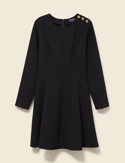 Robe fluide manches longues col rond noir femme