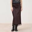 Jupe droite longue satin&eacute;e marron fonc&eacute; femme