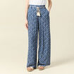 Pantalon large ceinturé bleu femme